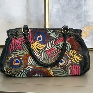 Rare!  Isabella Fiore Peacock Black Leather Purse